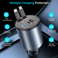 Chargeur de voiture rétractable 4 en 1 120W, câble USB type C, charge rapide, adaptateur allume-cigare, pour iPhone Samsung Laguna 1